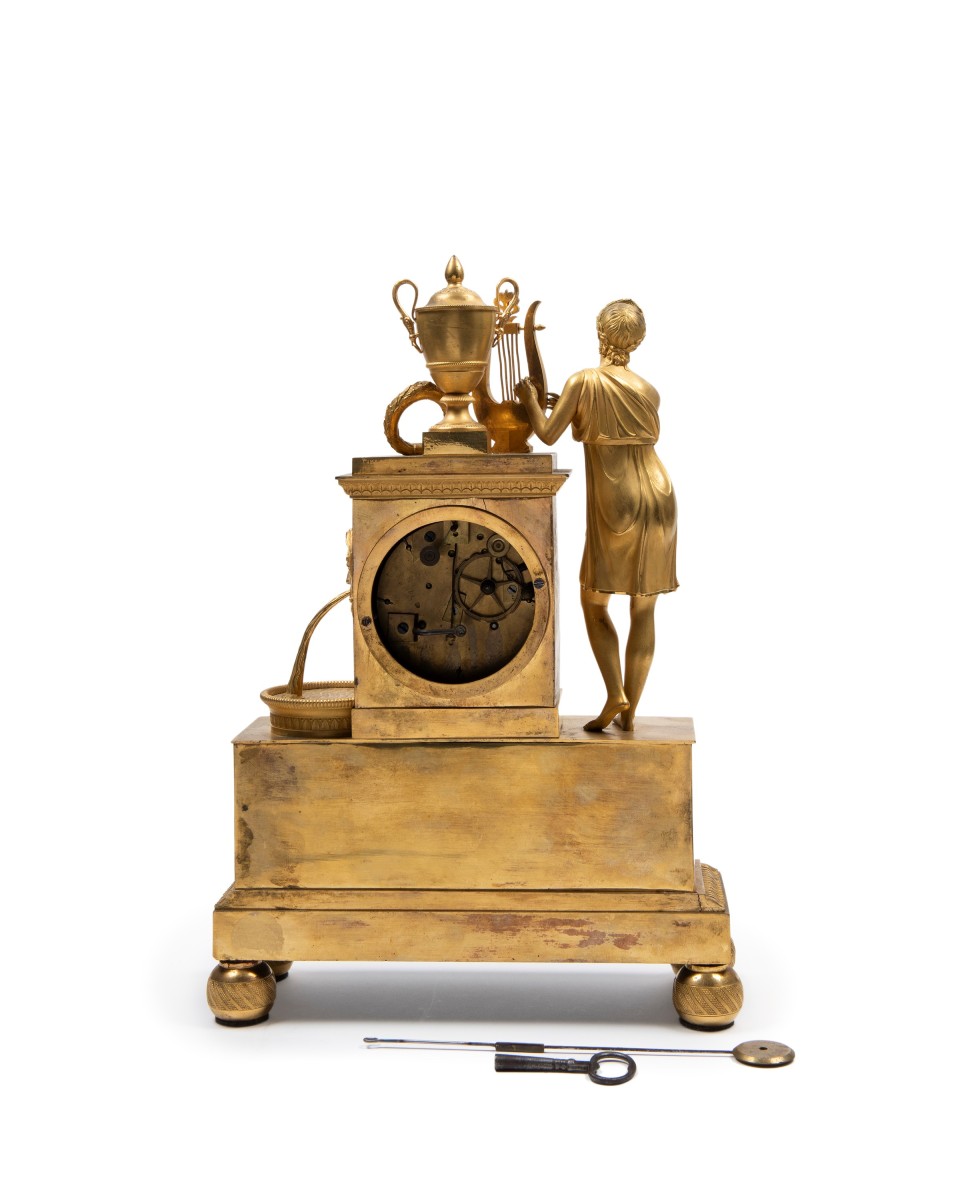 Pendola in bronzo dorato raffigurante Orfeo, Francia secolo XIX-photo-2