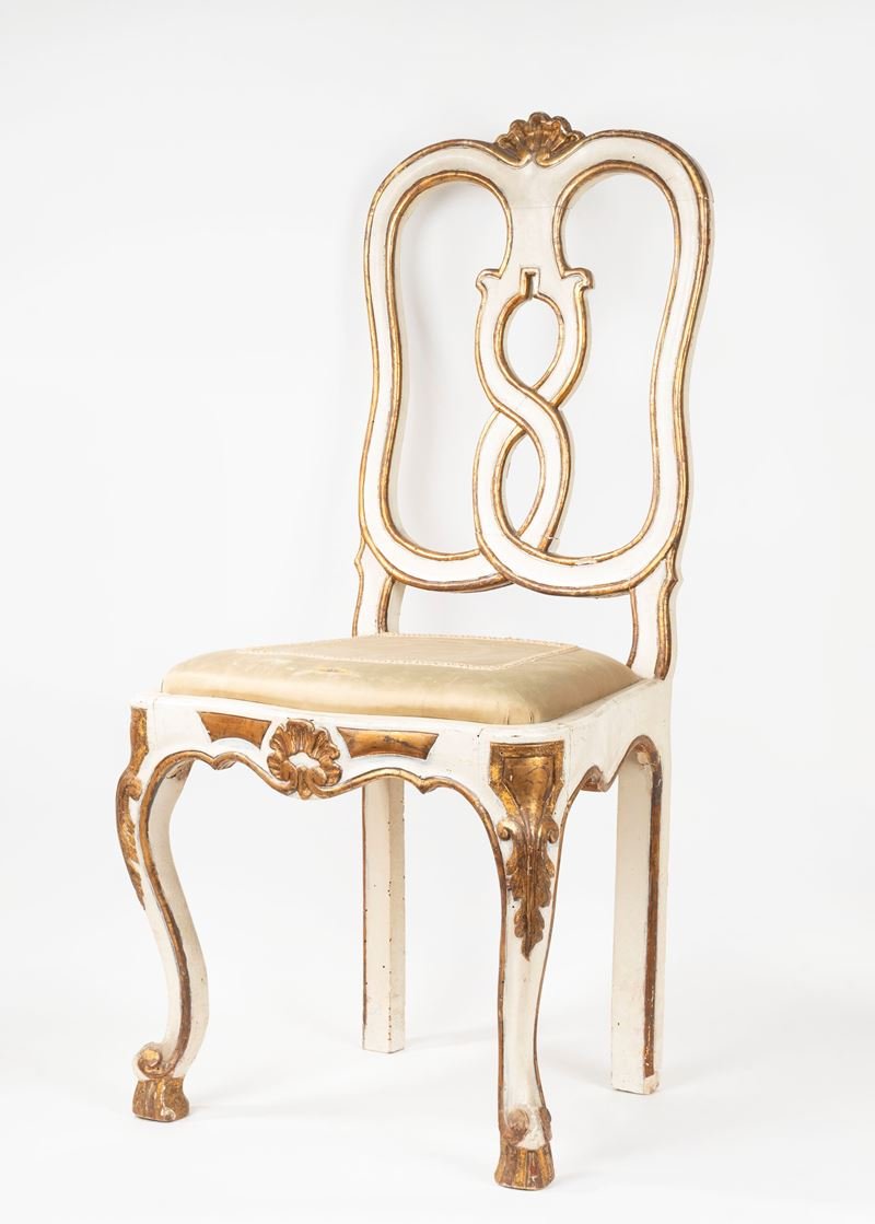 Sei sedie in legno laccato e dorato, Venezia, secolo XVIII-photo-2