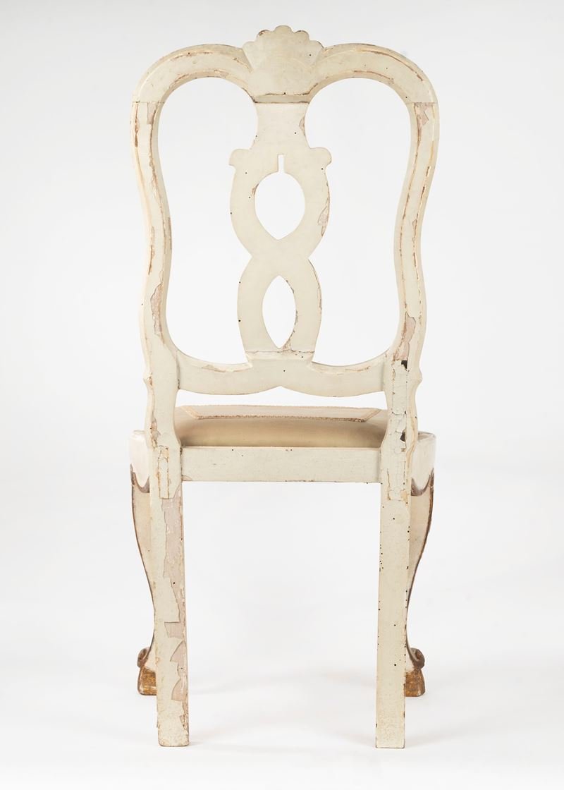 Sei sedie in legno laccato e dorato, Venezia, secolo XVIII-photo-3