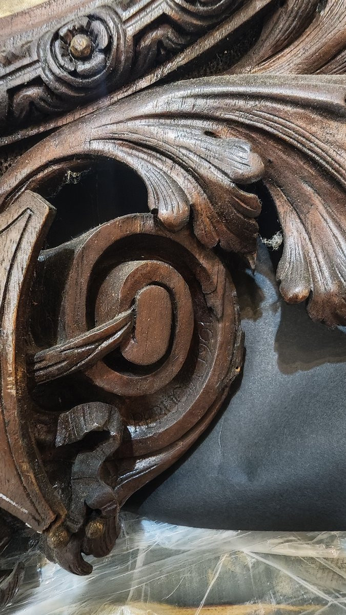 Cornice in legno intagliato con incisione acquerellata raffigurante papa Leone XIII, 1901-photo-1