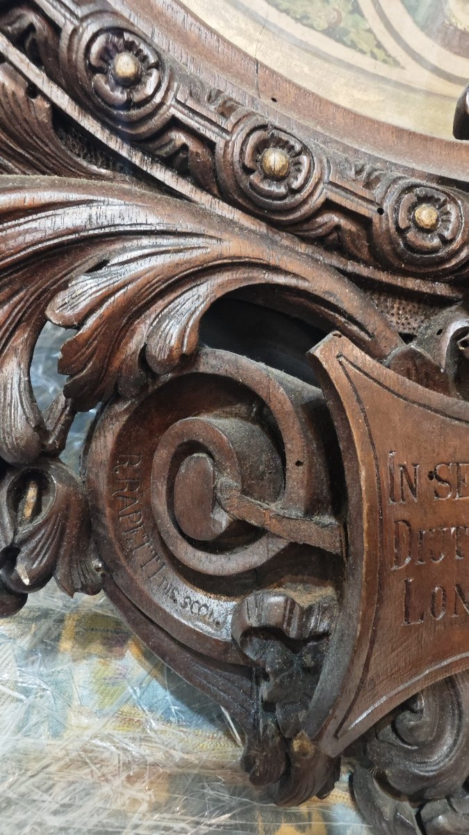 Cornice in legno intagliato con incisione acquerellata raffigurante papa Leone XIII, 1901-photo-4