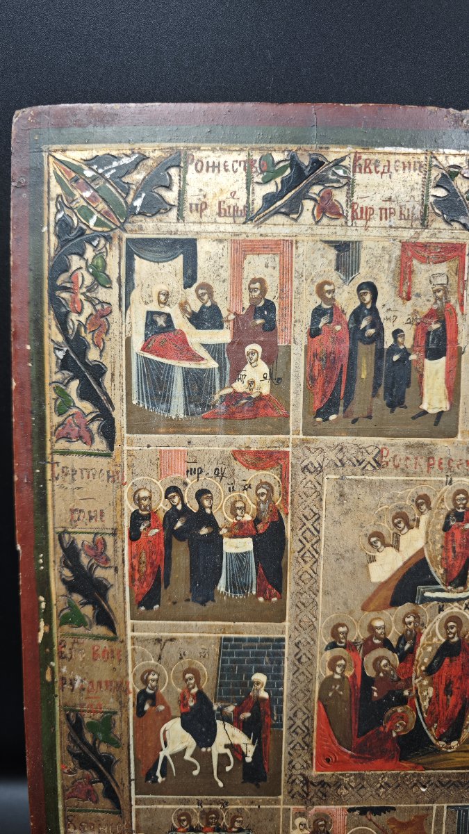 Icona ortodossa raffigurante "Anastasis" e "Dodekaorton" , XIX secolo-photo-3