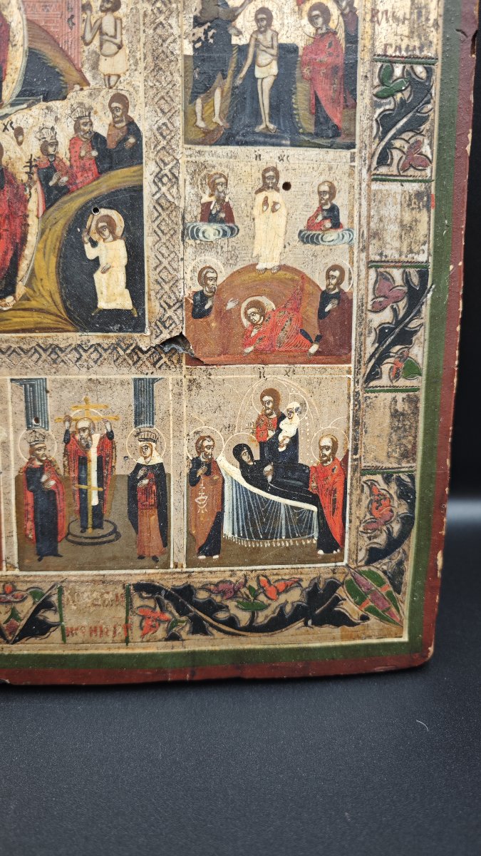 Icona ortodossa raffigurante "Anastasis" e "Dodekaorton" , XIX secolo-photo-1