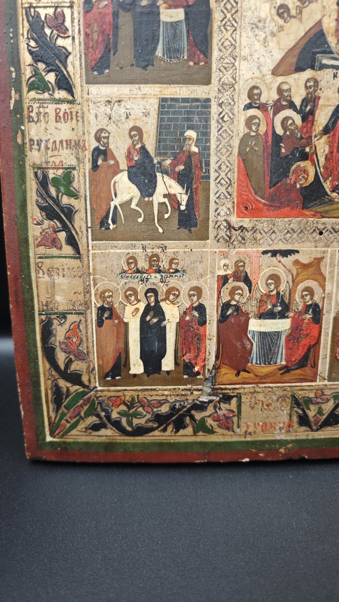 Icona ortodossa raffigurante "Anastasis" e "Dodekaorton" , XIX secolo-photo-2