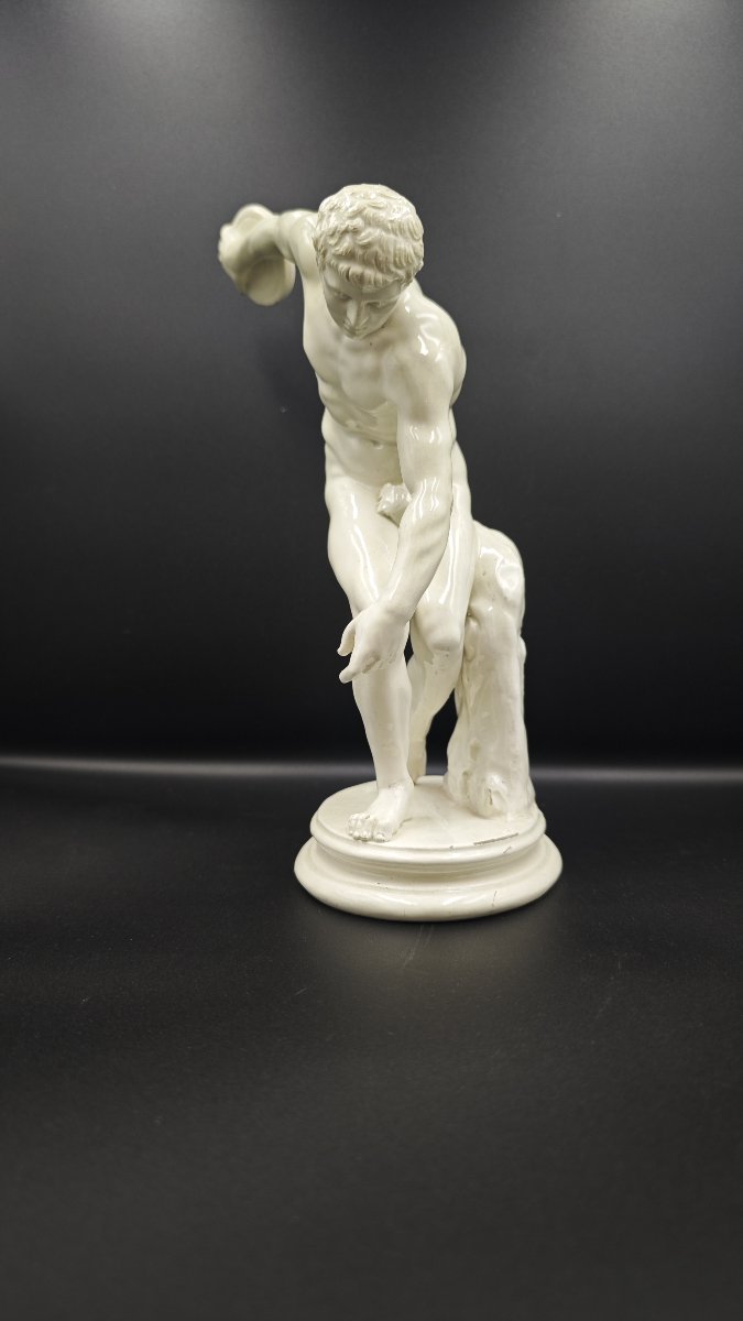 Scultura in terraglia bianca raffigurante Discobolo, Napoli secolo XIX-photo-4
