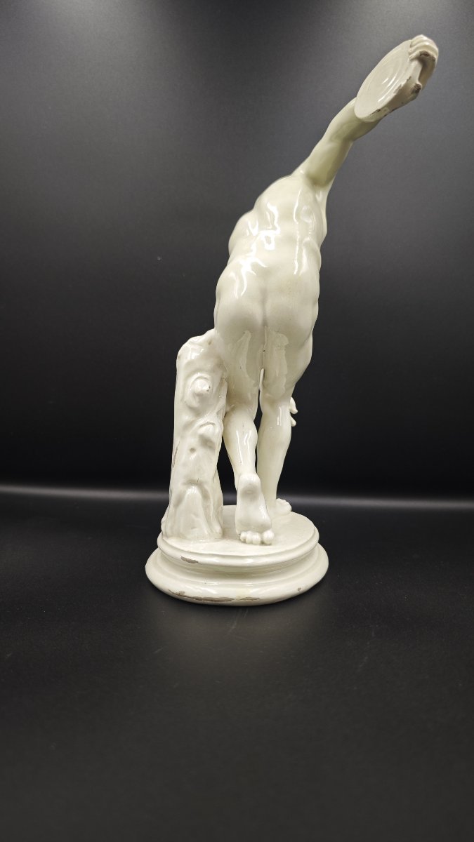 Scultura in terraglia bianca raffigurante Discobolo, Napoli secolo XIX-photo-1