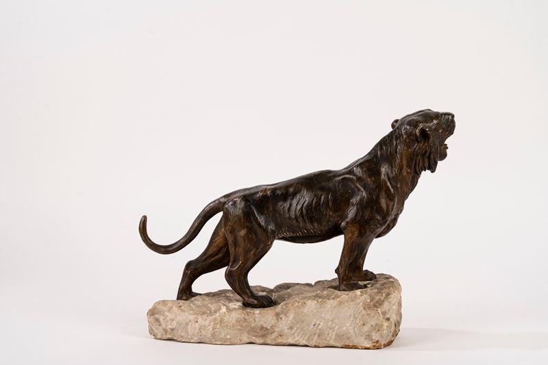Tigre in bronzo su base in pietra, Francia, inizi secolo XX-photo-4
