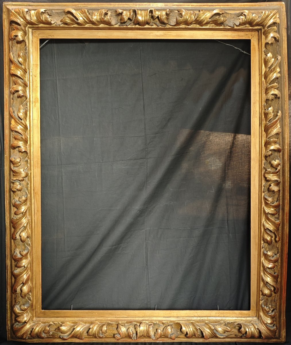 Cornice in legno intagliato laccato e dorato, Scuola Emiliana, secolo XVII