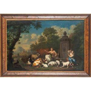 Jan van Gool. Paesaggio con pastori e armenti