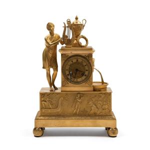 Pendola in bronzo dorato raffigurante Orfeo, Francia secolo XIX