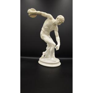 Scultura in terraglia bianca raffigurante Discobolo, Napoli secolo XIX