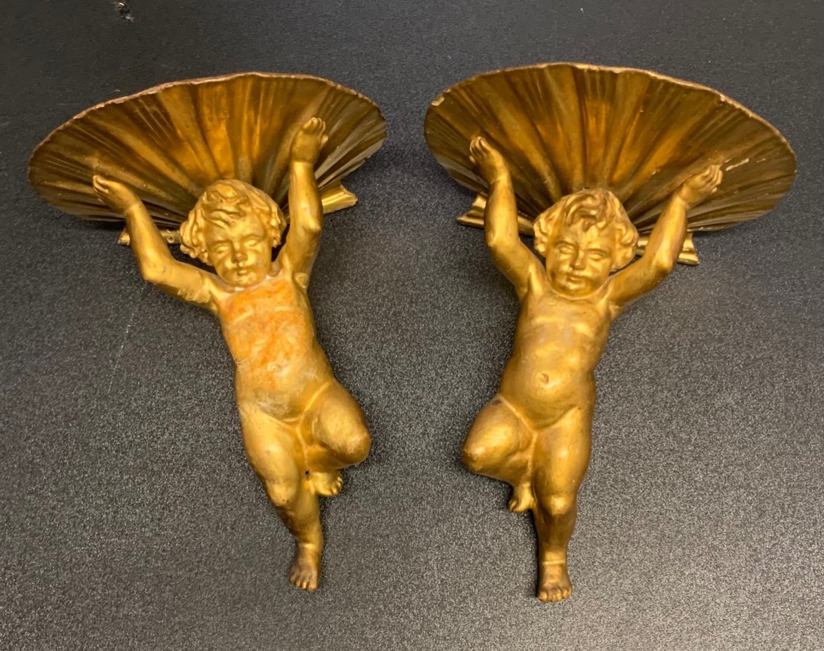 Coppia di mensole con angeli dorati - Luigi Filippo 