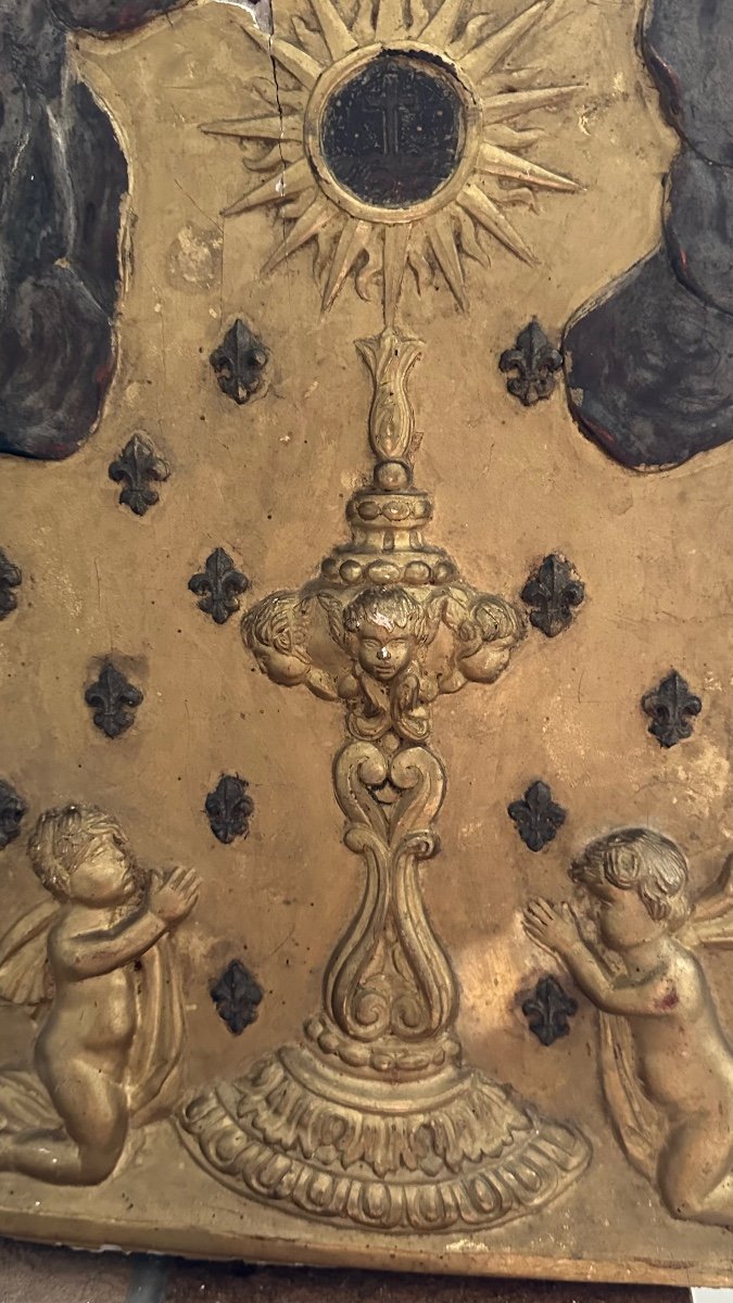 Pannello, bassorilievo in legno dorato con angeli - XIX sec. -photo-5