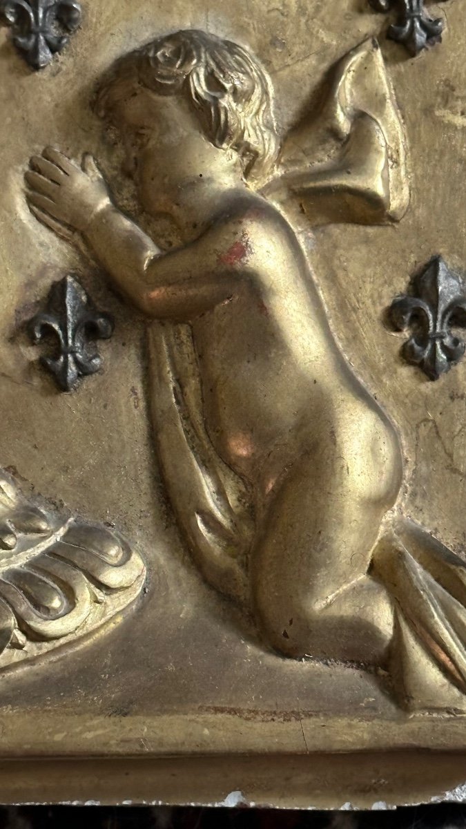 Pannello, bassorilievo in legno dorato con angeli - XIX sec. -photo-8