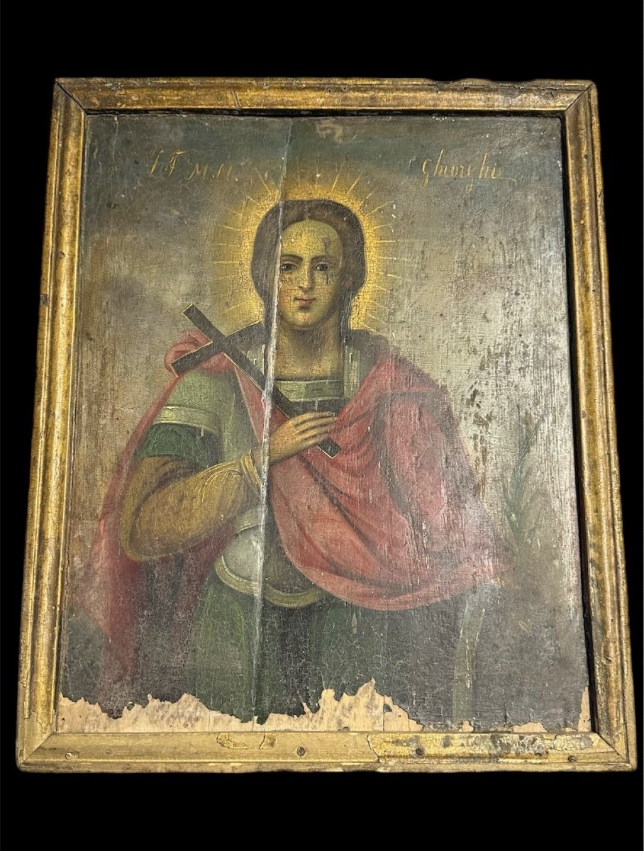 Dipinto su tavola, icona "S. Giorgio" - Primo '800-photo-2
