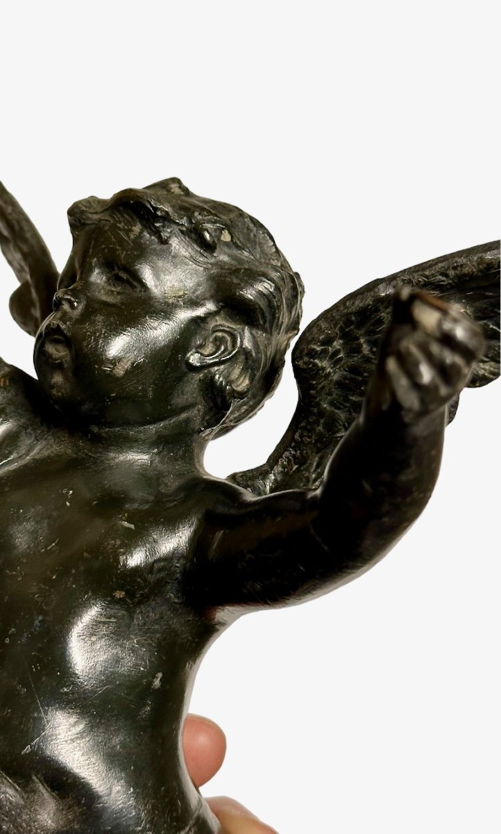 Statua di angelo in metallo brunito - XIX sec.-photo-3