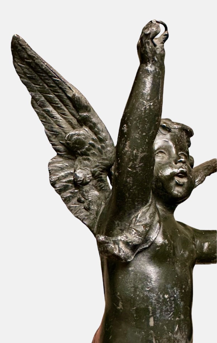 Statua di angelo in metallo brunito - XIX sec.-photo-3