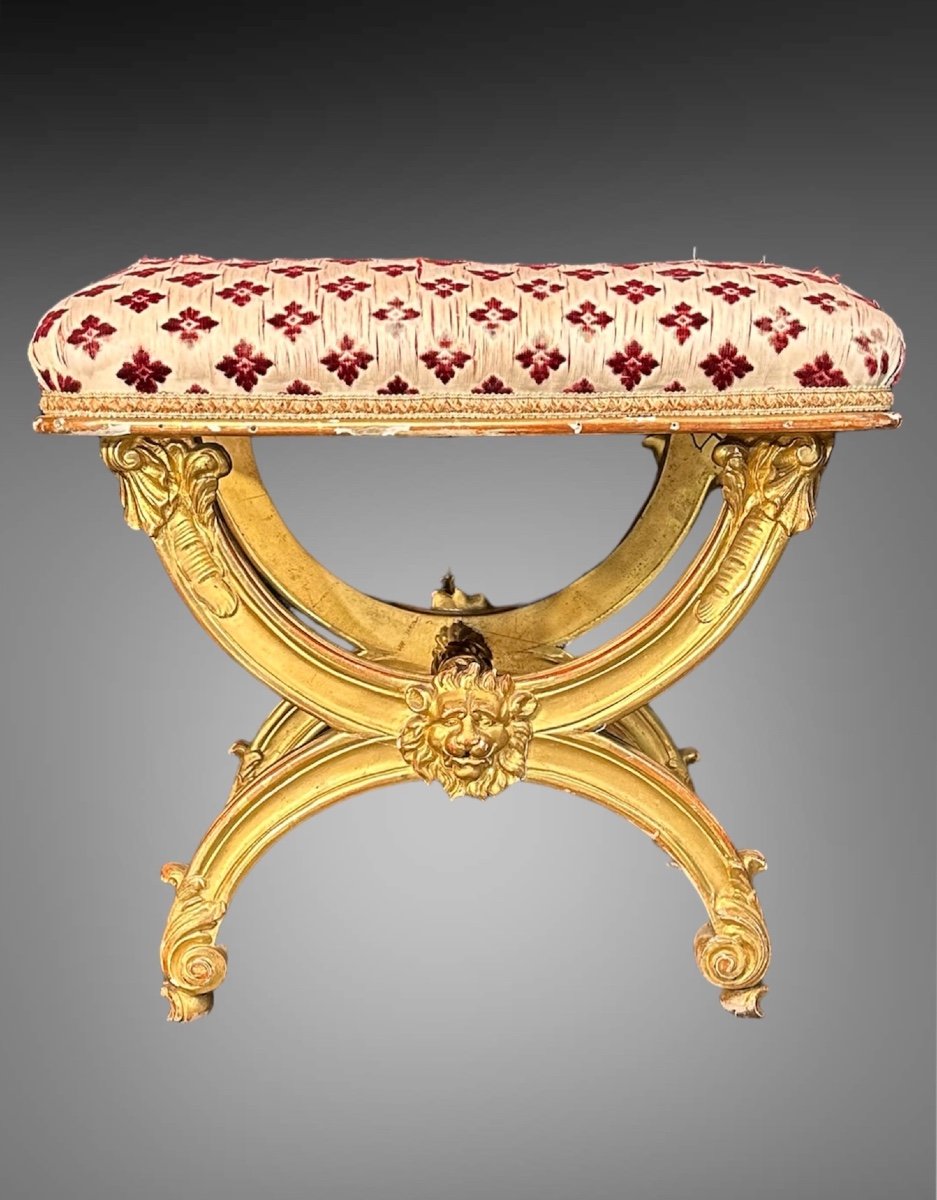 Panchetta, sgabello Impero genovese in legno dorato e intagliato - Inizi del XIX secolo. -photo-4