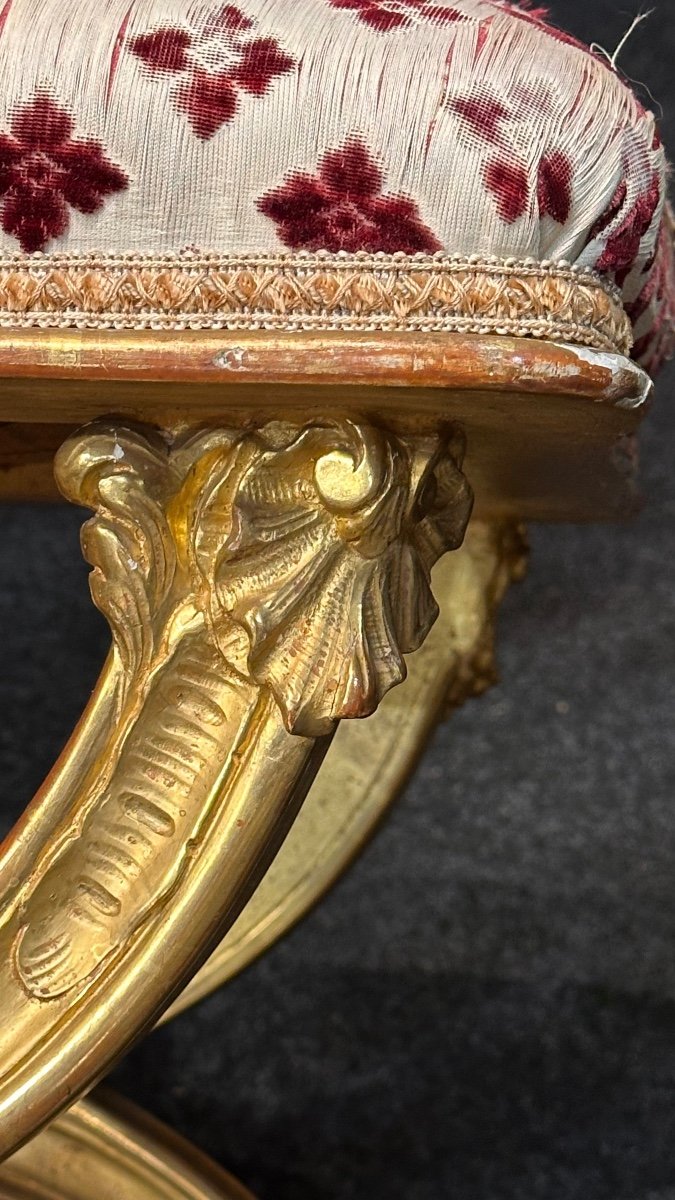 Panchetta, sgabello Impero genovese in legno dorato e intagliato - Inizi del XIX secolo. -photo-6