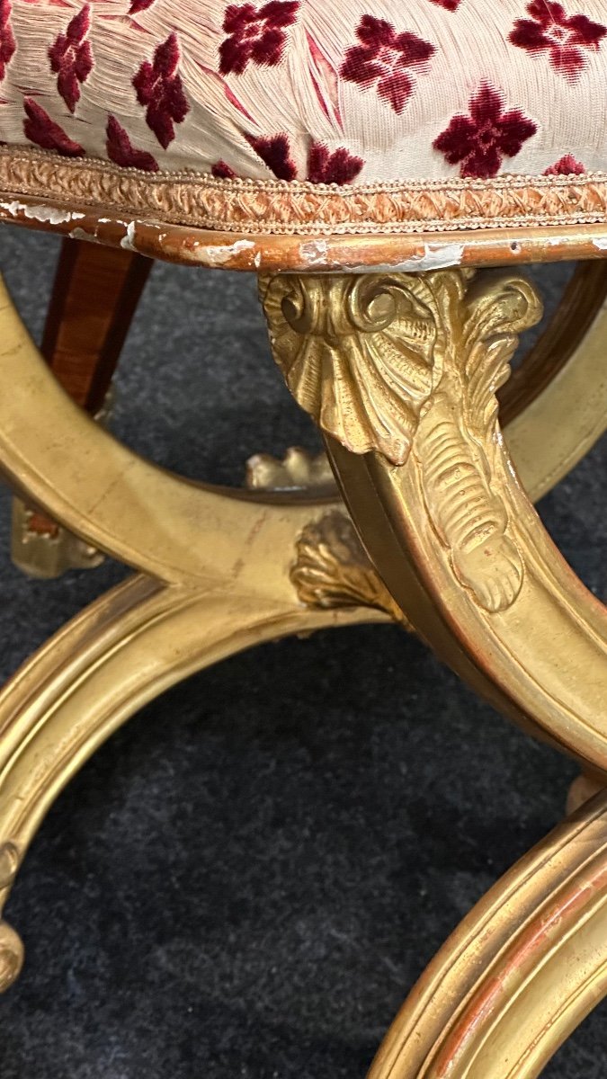 Panchetta, sgabello Impero genovese in legno dorato e intagliato - Inizi del XIX secolo. -photo-7