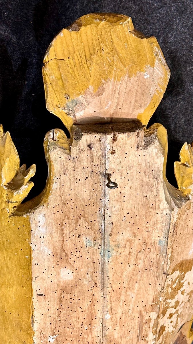 Grande pannello ligneo policromo e dorato "Annunciazione a San Giuseppe" -Inizi del XVII sec. -photo-7