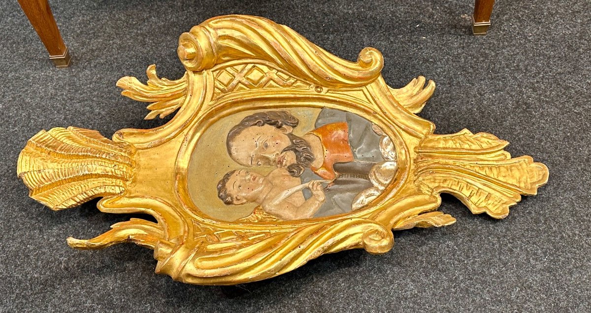 Grande pannello ligneo policromo e dorato "Annunciazione a San Giuseppe" -Inizi del XVII sec. -photo-8