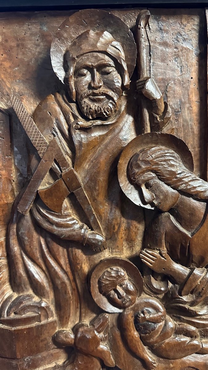 Scultura in rilievo in legno, pannello scolpito "Sacra Famiglia" - XIX sec. -photo-2