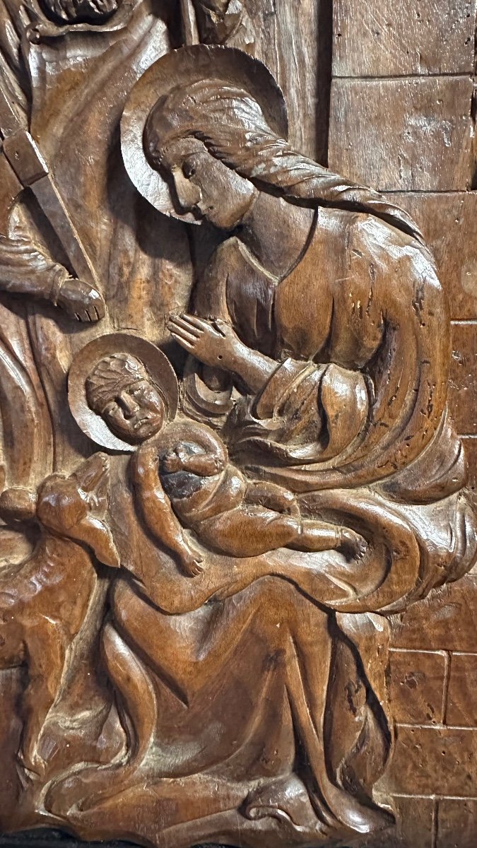 Scultura in rilievo in legno, pannello scolpito "Sacra Famiglia" - XIX sec. -photo-3