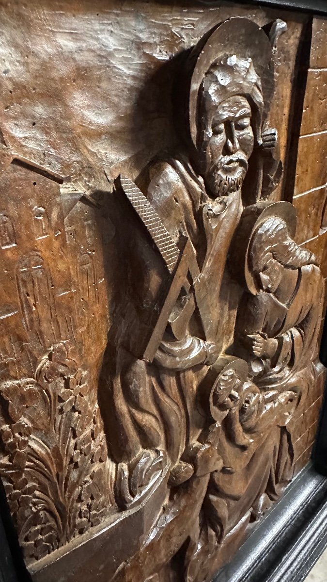 Scultura in rilievo in legno, pannello scolpito "Sacra Famiglia" - XIX sec. -photo-5