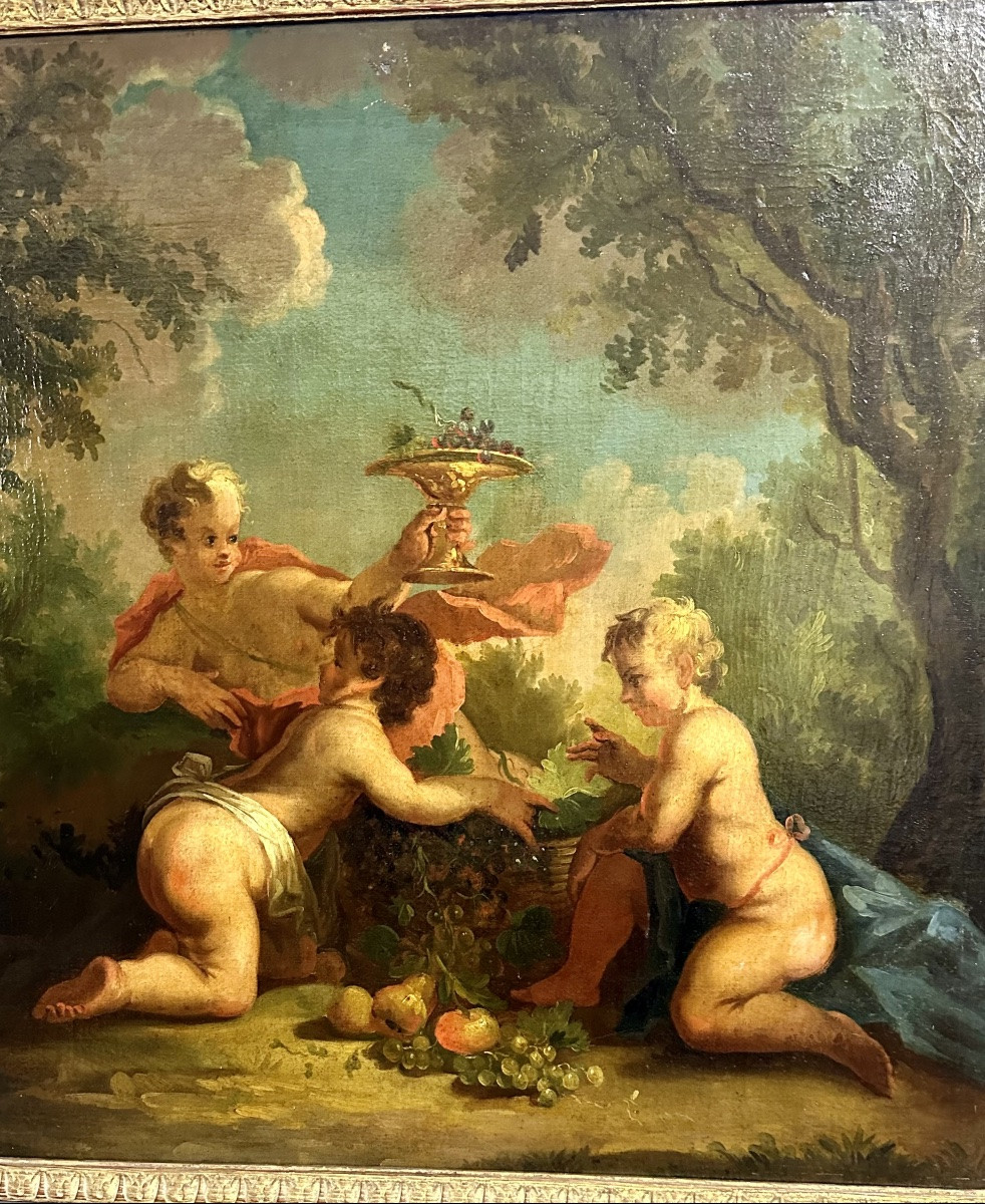 Dipinto, olio su tela"Festa di cherubini in un paesaggio" - XVIII sec. -photo-2