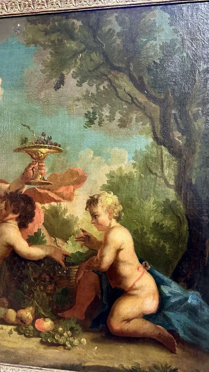 Dipinto, olio su tela"Festa di cherubini in un paesaggio" - XVIII sec. -photo-3