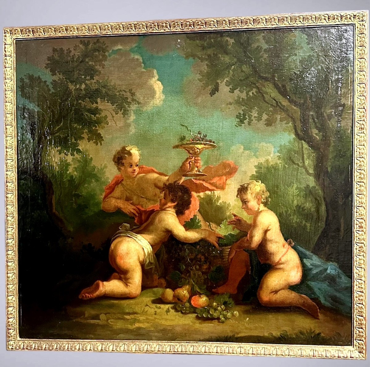Dipinto, olio su tela"Festa di cherubini in un paesaggio" - XVIII sec. 