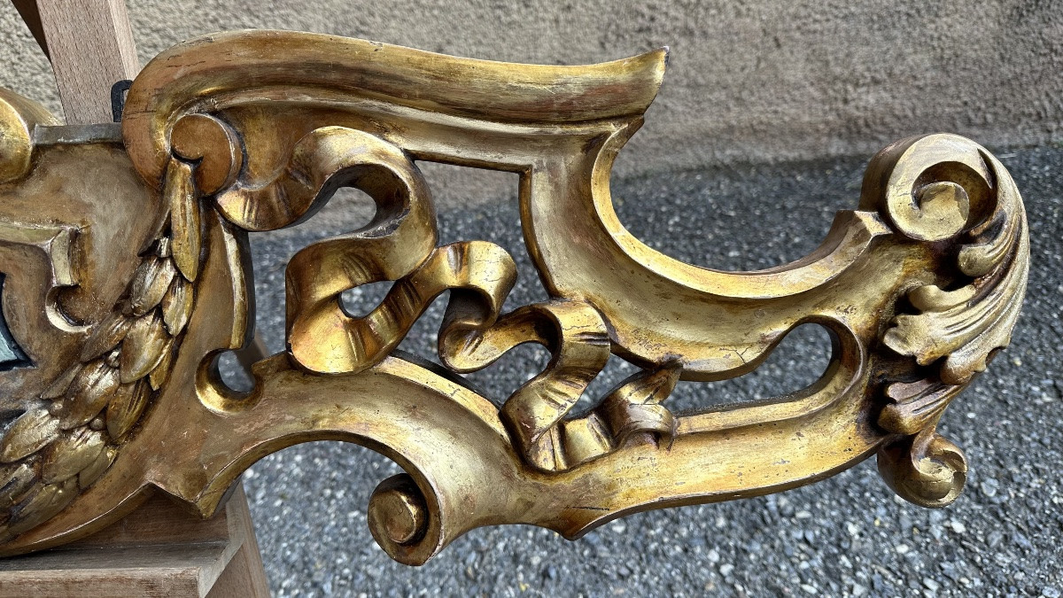 Coppia di grandi fregi, sovraporte, cimase in legno dorato - XIX sec. -photo-3