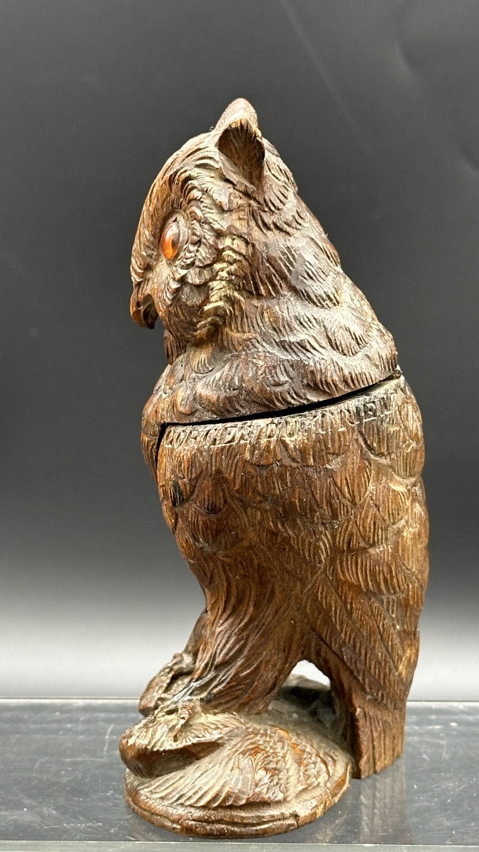 Calamaio in legno “ Gufo”, foresta nera - XIX sec. -photo-3