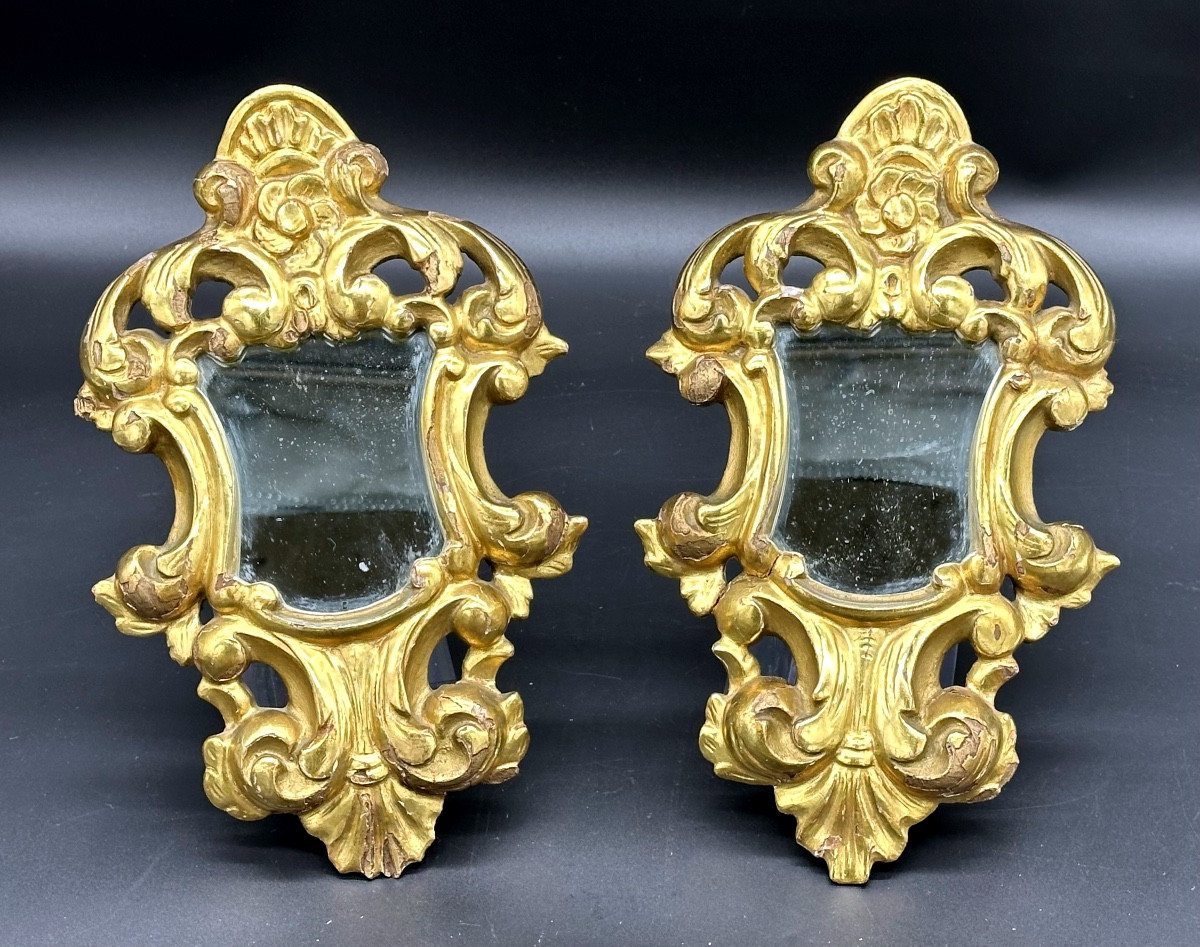 Coppia di piccole specchiere dorate - XIX sec. 