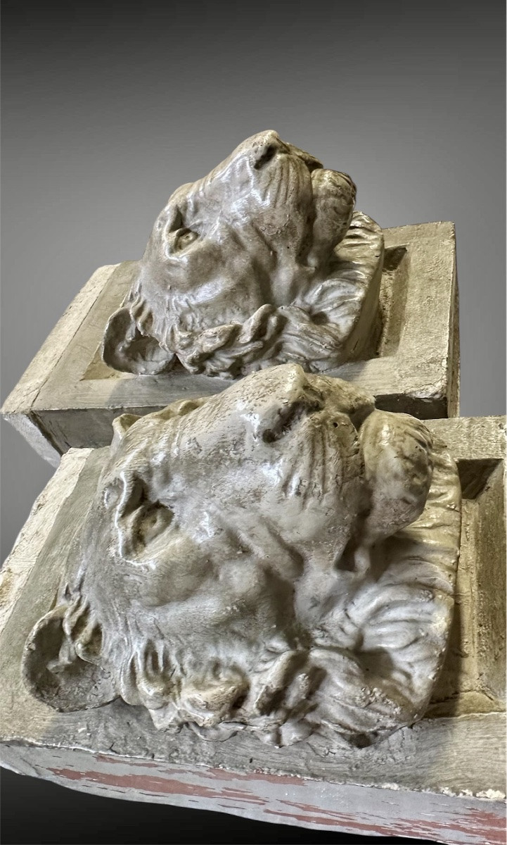 Coppia di teste di leone in stucco – XIX secolo-photo-2