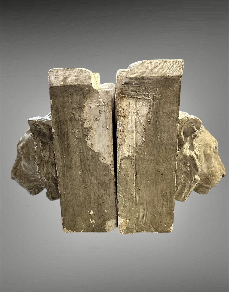 Coppia di teste di leone in stucco – XIX secolo-photo-6