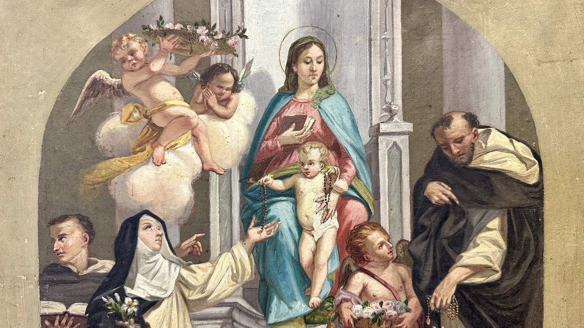 Dipinto, bozzetto , olio su tela “Madonna del Rosario” - XIX sec. -photo-2
