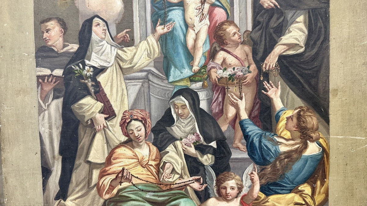 Dipinto, bozzetto , olio su tela “Madonna del Rosario” - XIX sec. -photo-3