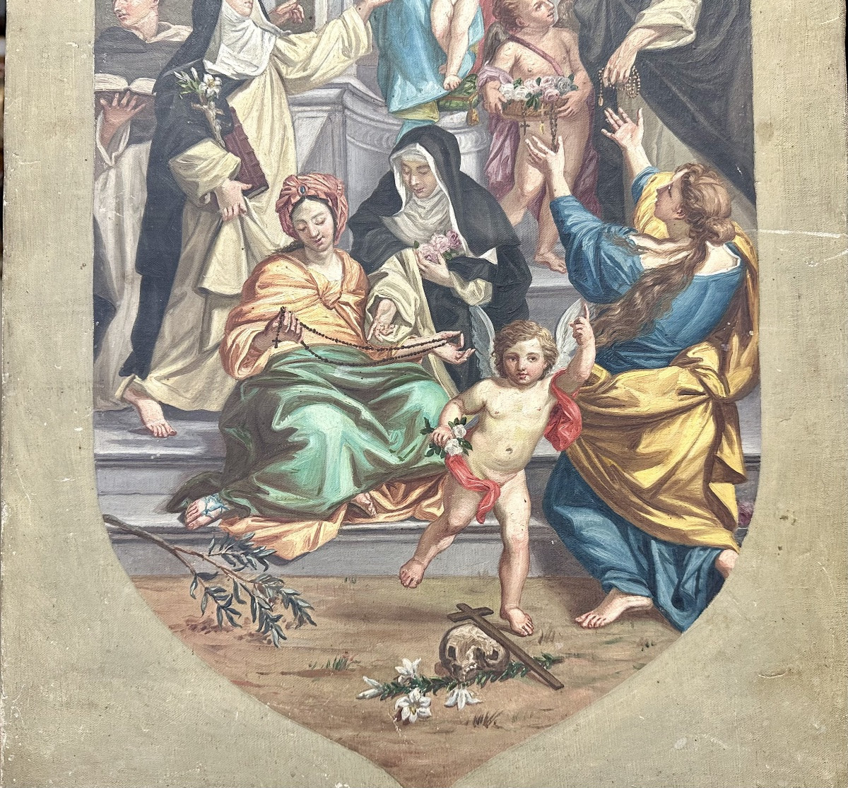 Dipinto, bozzetto , olio su tela “Madonna del Rosario” - XIX sec. -photo-4