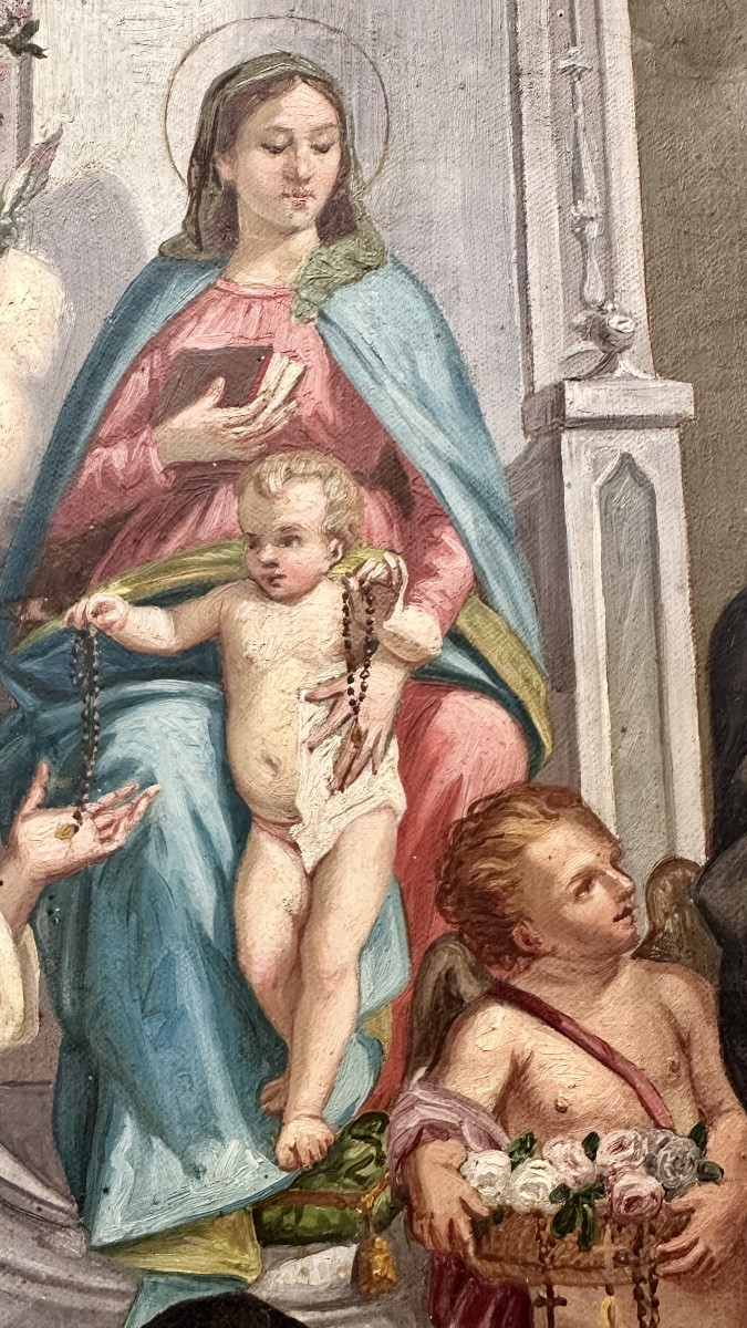 Dipinto, bozzetto , olio su tela “Madonna del Rosario” - XIX sec. -photo-1