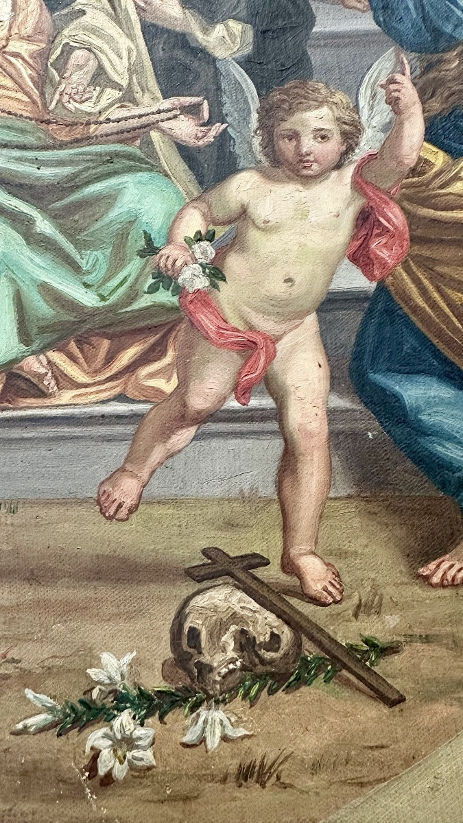 Dipinto, bozzetto , olio su tela “Madonna del Rosario” - XIX sec. -photo-2
