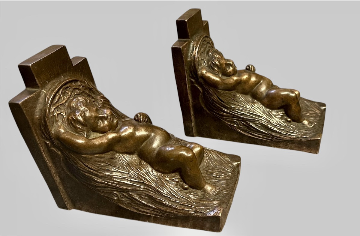 Fermalibri in bronzo Art Deco, firmati Forchino 1930. -photo-3