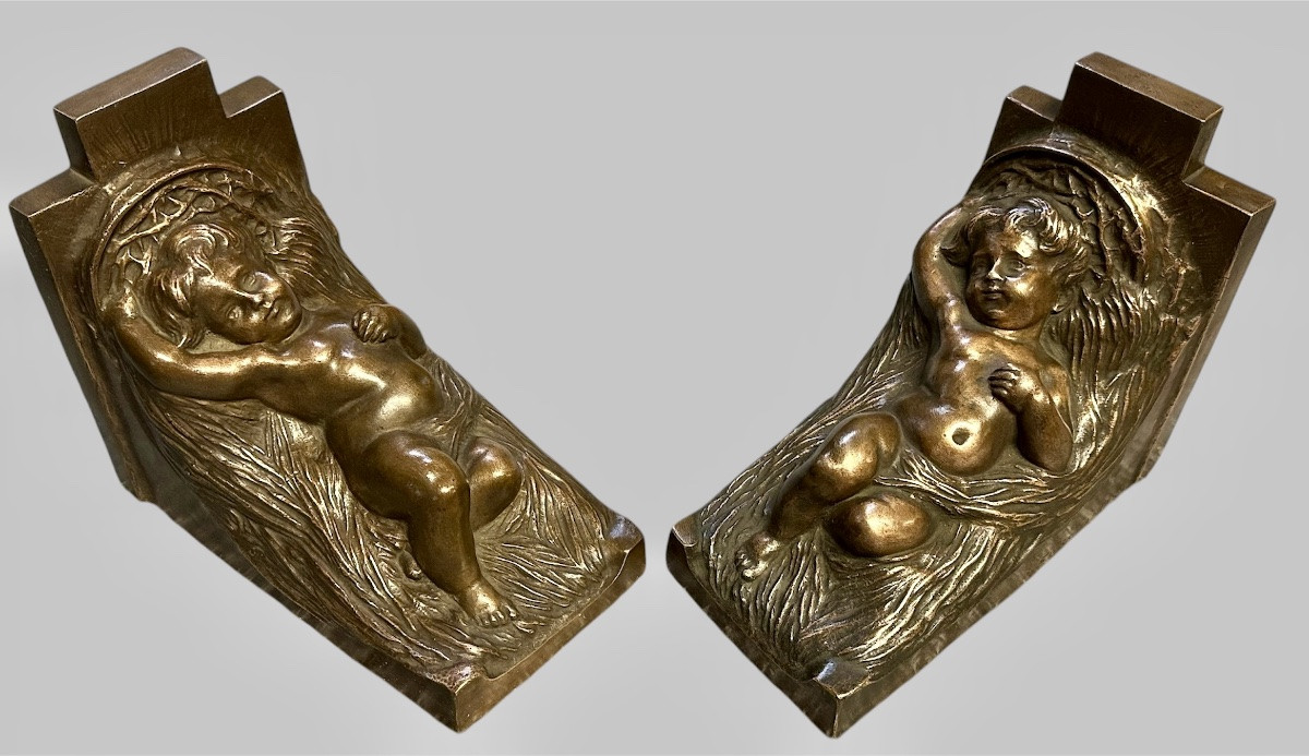 Fermalibri in bronzo Art Deco, firmati Forchino 1930. -photo-4
