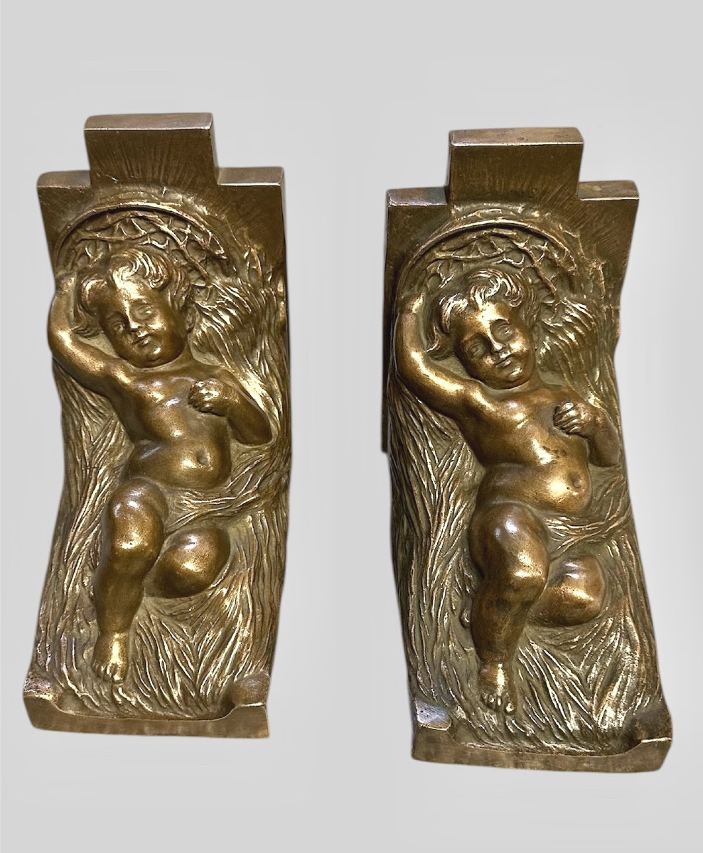 Fermalibri in bronzo Art Deco, firmati Forchino 1930. 