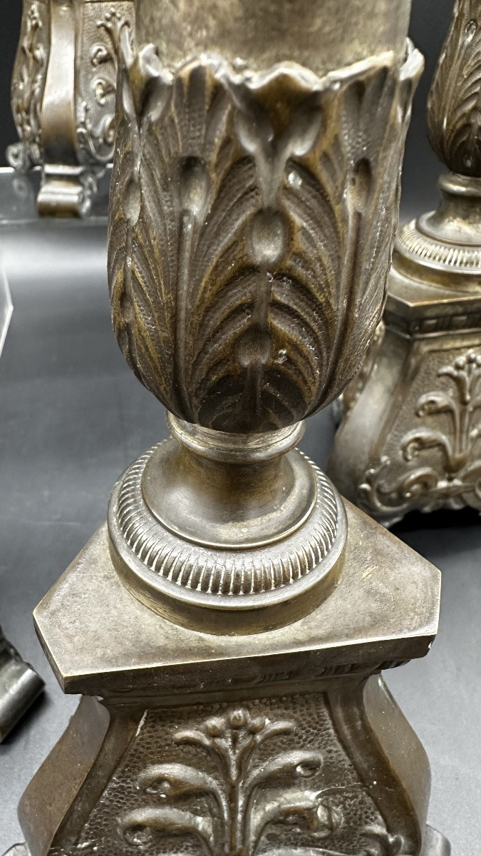 Set di 4 candelieri, Portacandele in ottone Cesellato – Neoclassici. -photo-2