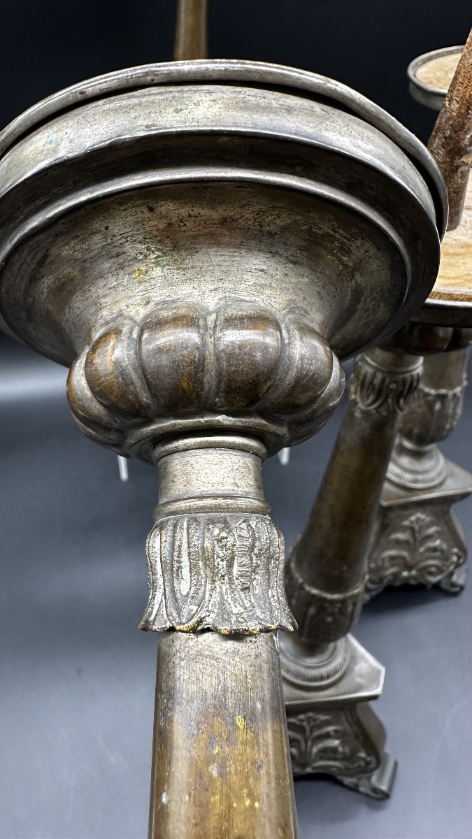 Set di 4 candelieri, Portacandele in ottone Cesellato – Neoclassici. -photo-3