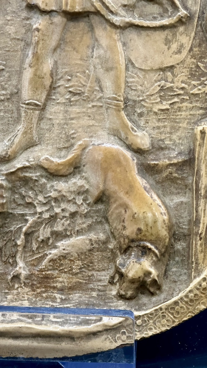 Bassorilievo lastra di calcare pietrificato, calcite- NAPOLEONE III-photo-4