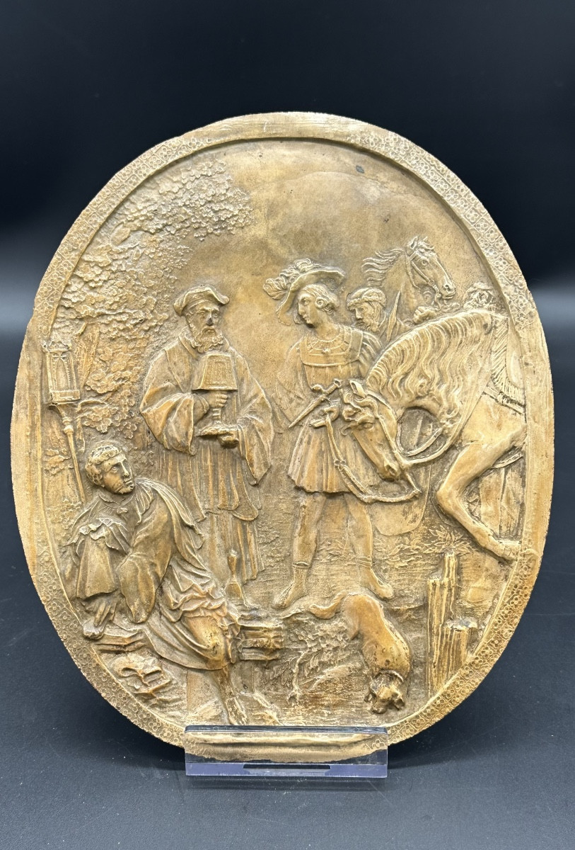 Bassorilievo lastra di calcare pietrificato, calcite- NAPOLEONE III