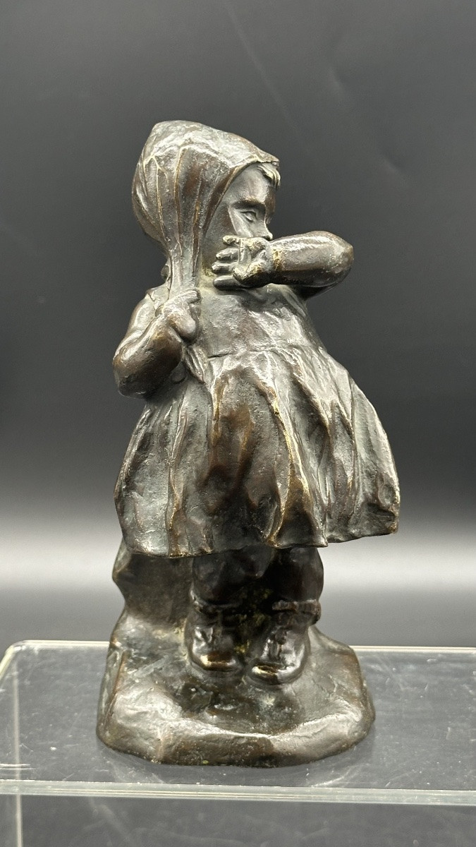 Scultura in bronzo "Bambina timida" – Primo '900. -photo-2